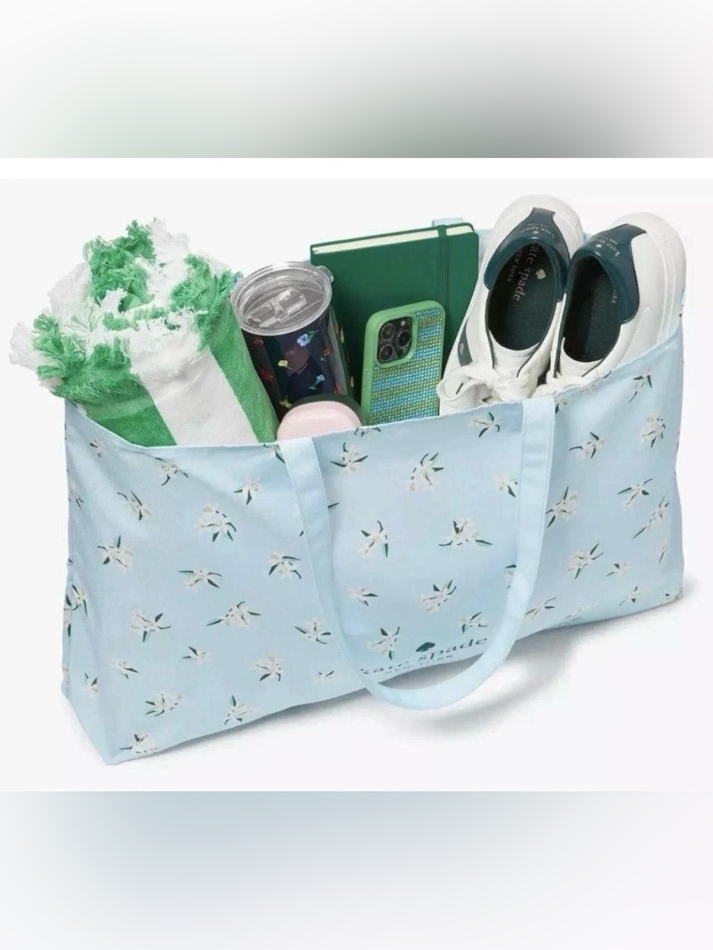kate spade Light Blue Floral Tote with White Blossoms